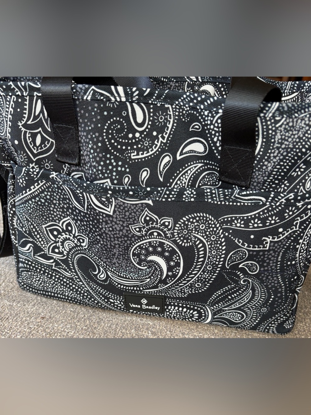 VERA BRADLEY Lighten Up Everything Tote Organizer Stellar Paisley Black EUC